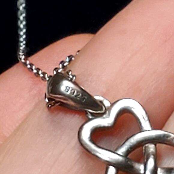 925 Celtic Infinity Heart Necklace 10" Silver Vtg - Picture 2 of 7